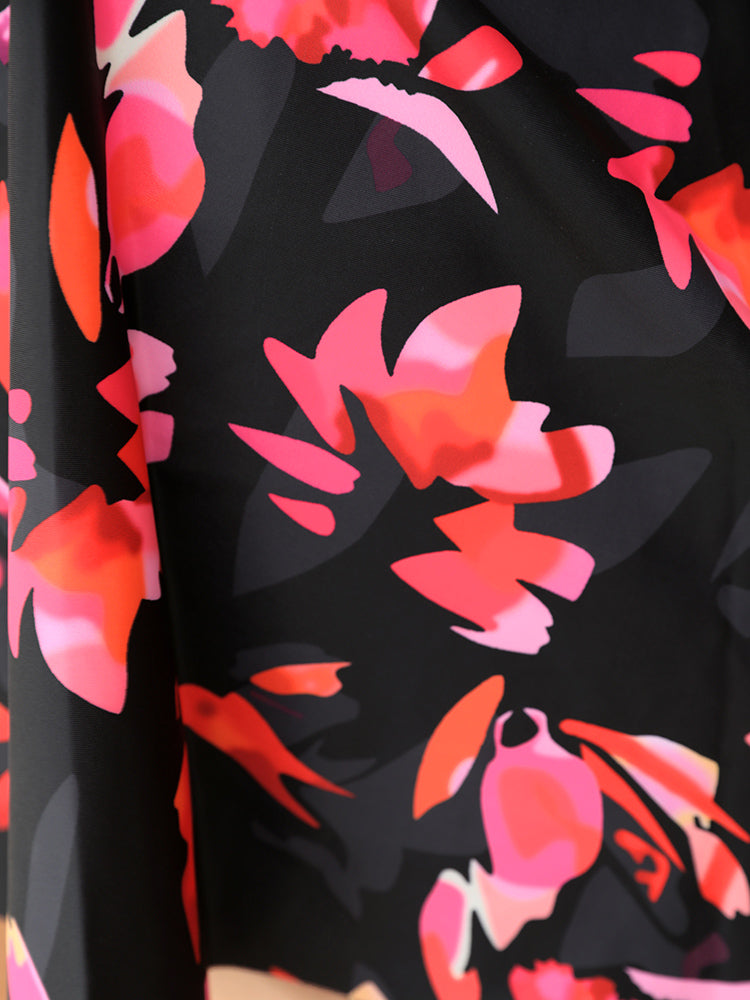 Floral Print Pleated Ruffles A Line Tankini Top