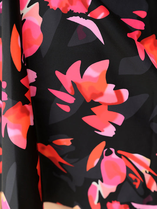 Floral Print Pleated Ruffles A Line Tankini Top