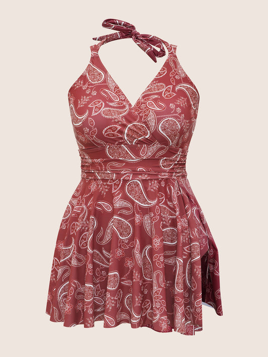Paisley Print Knotted Wrap Swim Dress