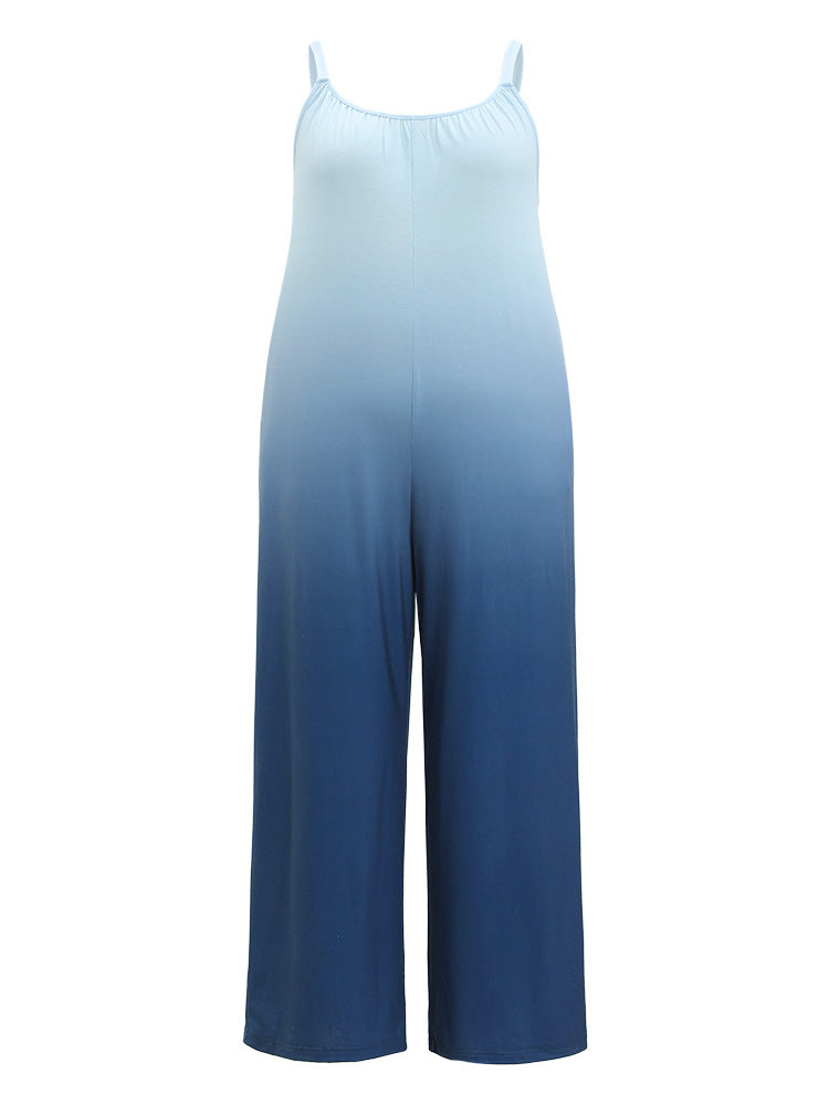 Ombre Scoop Neck Pocket Adjustable Straps Jumpsuit
