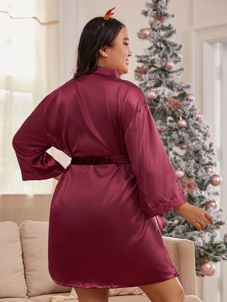 Surplice Neck Belted Wrap Robe Dress