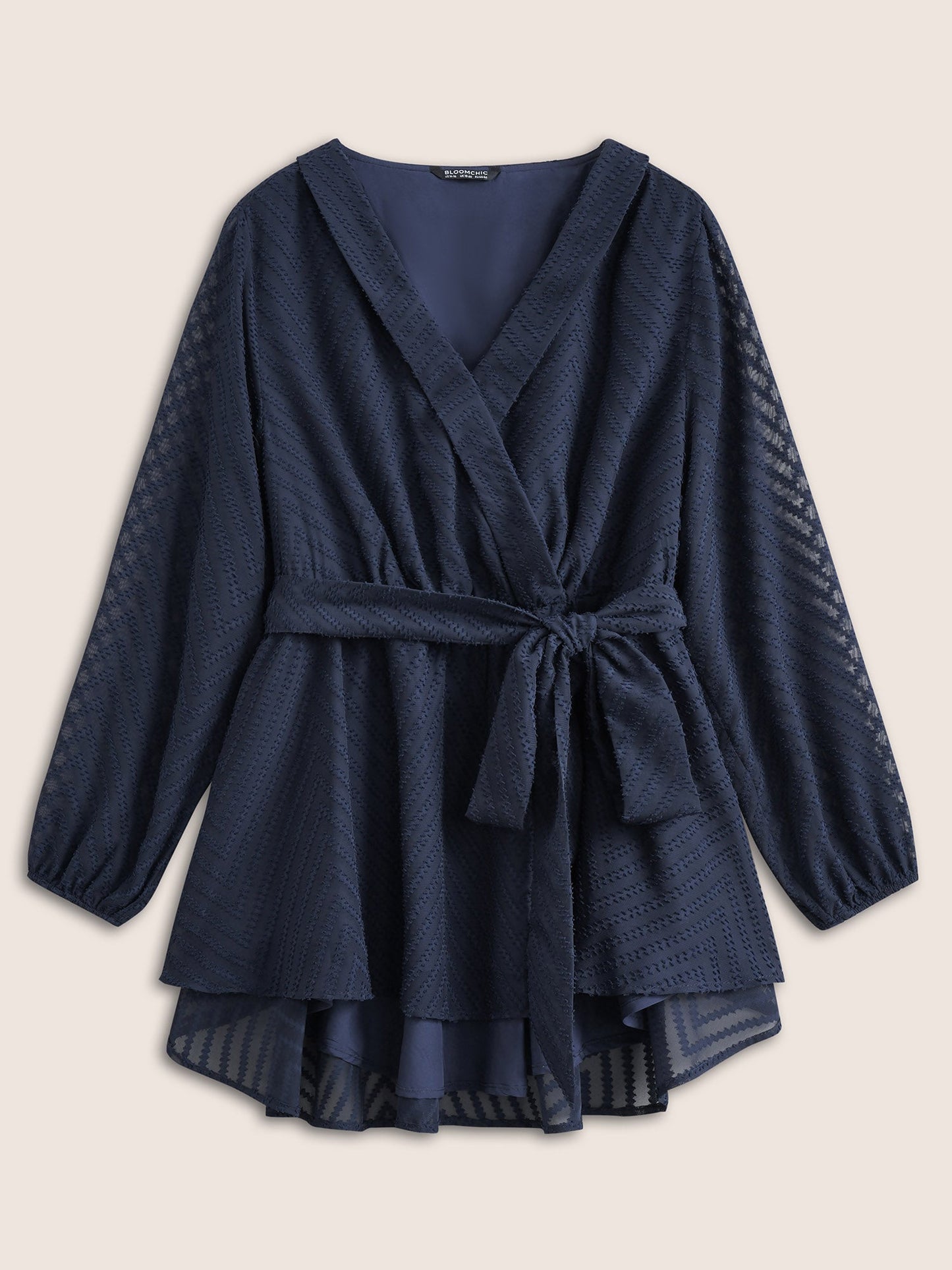 Plain Textured High Low Hem Ties Blouse