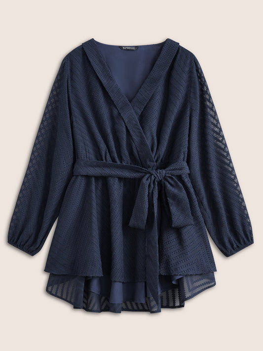 Plain Textured High Low Hem Ties Blouse