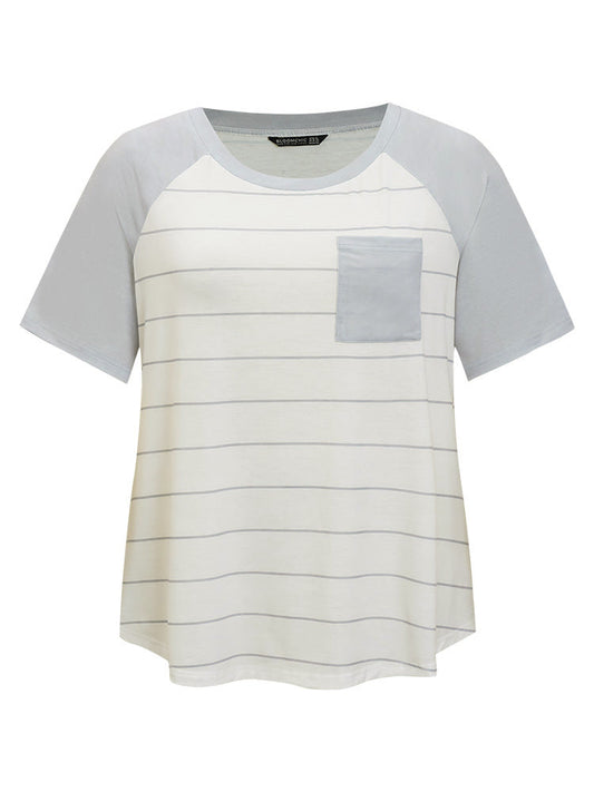Striped Patched Pocket Raglan Sleeve T-shirt