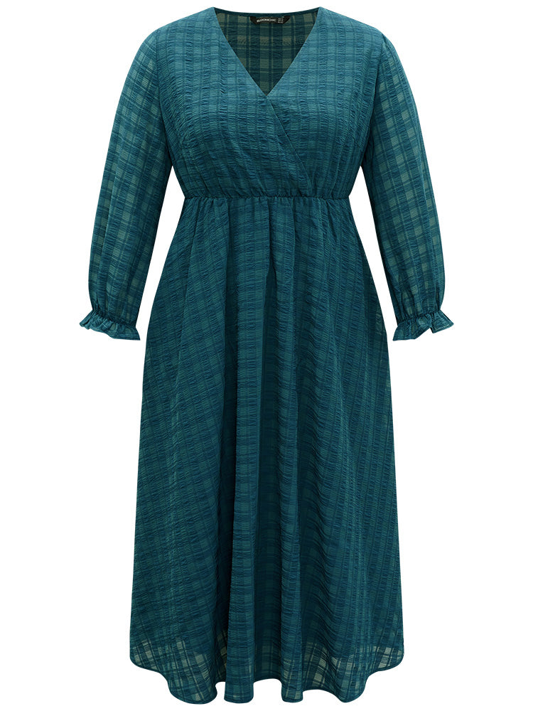 Plaid Wrap Elastic Waist Gathered Ruffles Dress