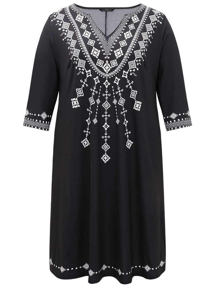 Bandana Print V Neck Pocket Midi Dress