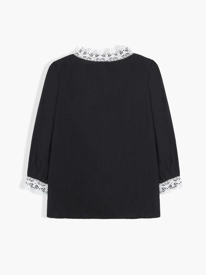 Lace Placket V-neck Blouse