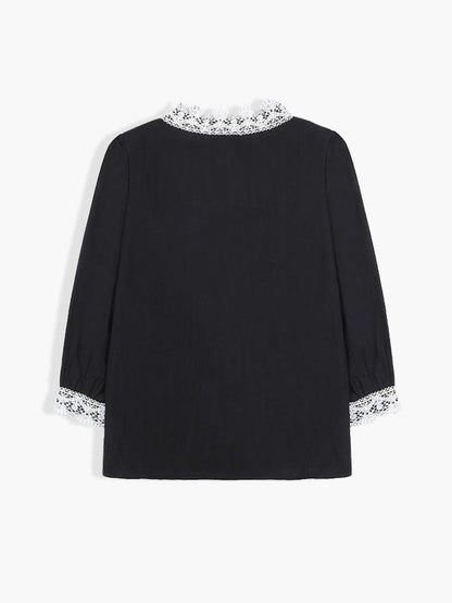Lace Placket V-neck Blouse