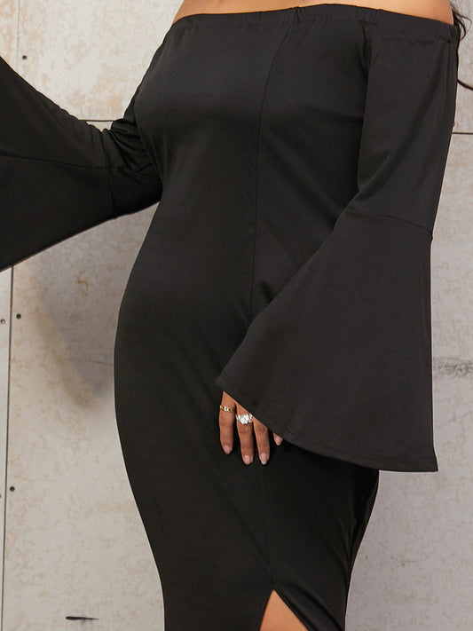 Bell Sleeve Split Bodycon Dress