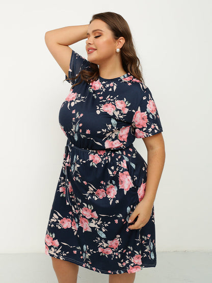 Floral Round Neck Short Sleeve Dress