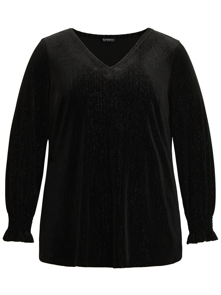 Solid Velvet Glitter Shirred Ruffles Blouse
