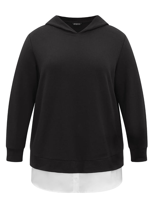 2-In-1 Patchwork Contrast Hooded Sweatshirt