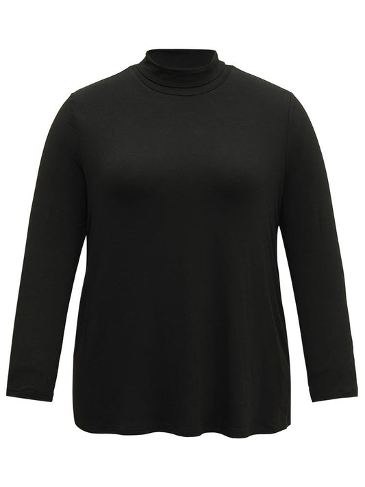 Cotton Solid Funnel Neck T-shirt