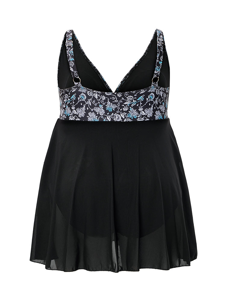 Floral Patchwork Ruffle Tiered Swim Dress