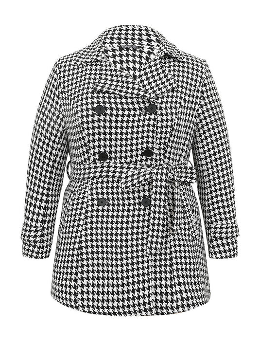 Houndstooth Double Breasted Belted Coat