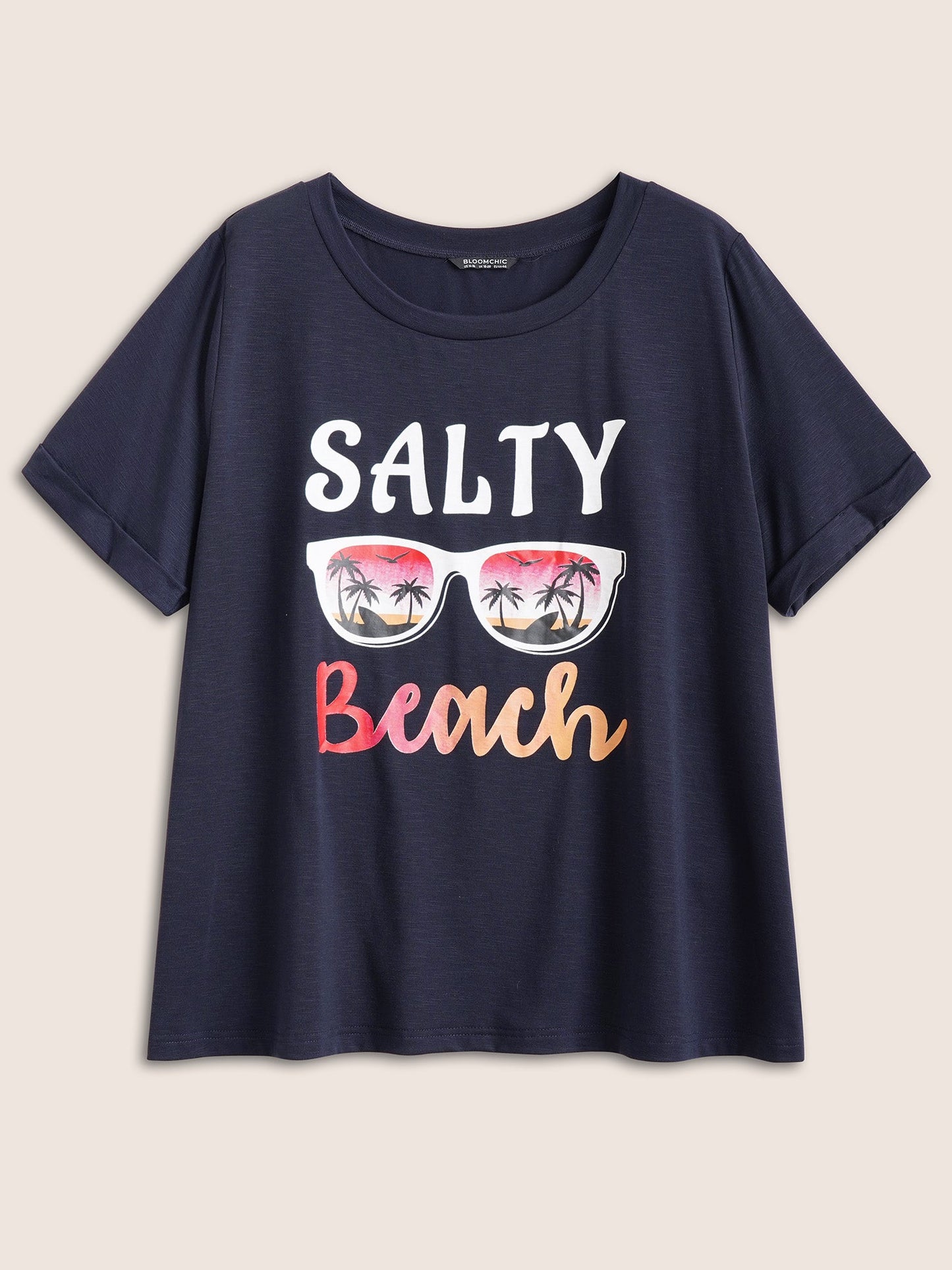 Vacation Tropical Print Round Neck T-shirt