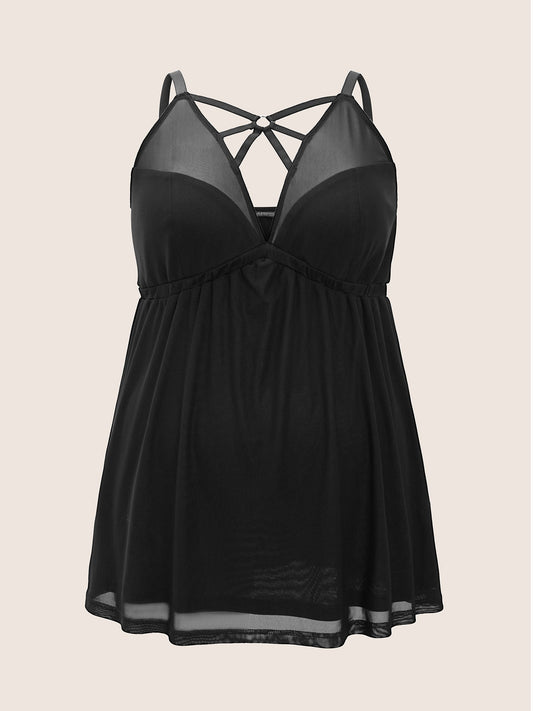 Crisscross Ring Mesh Patchwork Sleep Dress