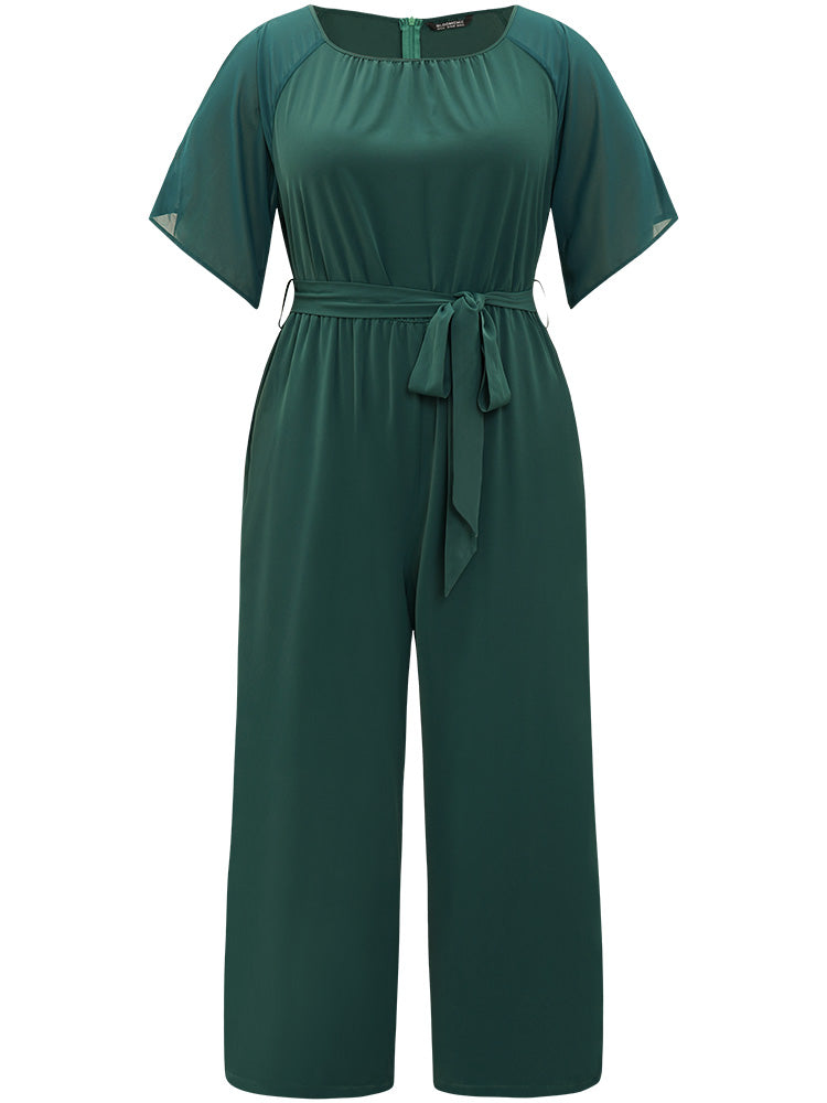 Solid Belted Pocket Cut Out Zipper Jumpsuit