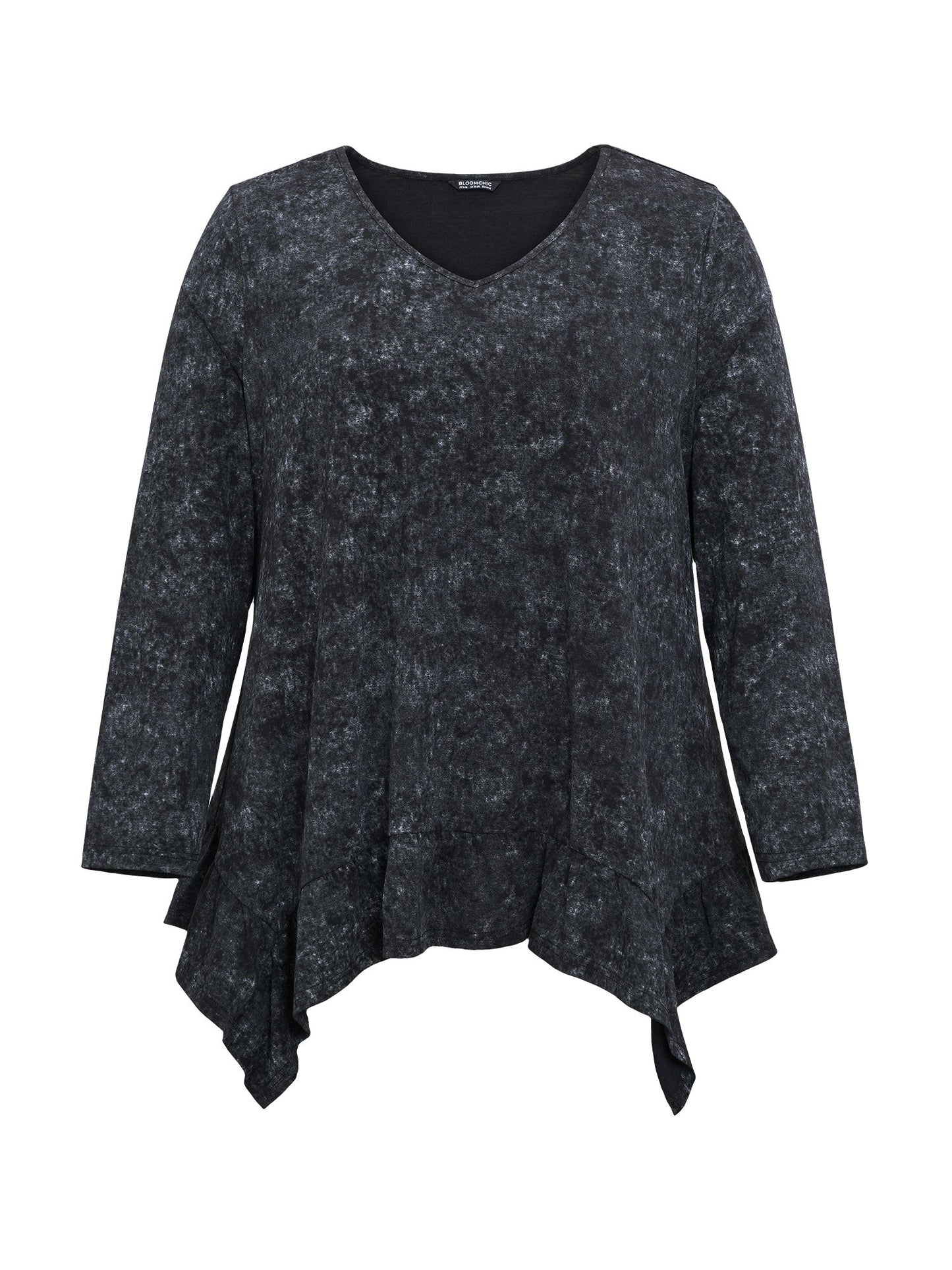 Vintage Print V Neck Hanky Hem T-shirt