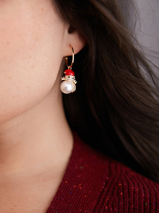 925 Silver Needle Snowman Earrings