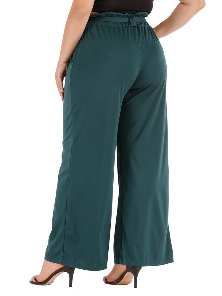 Bow Belt Wide Leg Solid Color Pants
