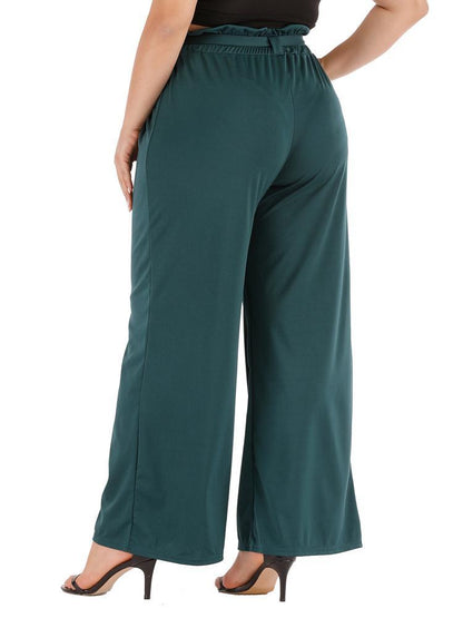 Bow Belt Wide Leg Solid Color Pants