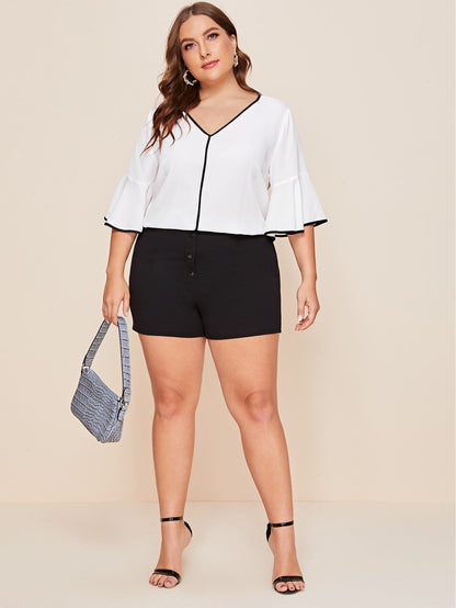 Bell Sleeve Contrast Binding Top