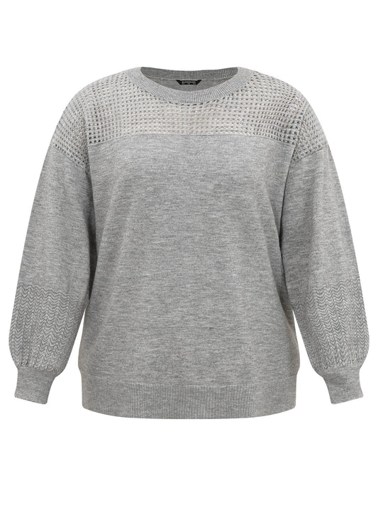 Supersoft Essentials Plain Hollow Out Puff Sleeve Pullover