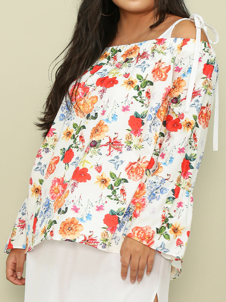 Bell Sleeve Floral Off Should Top
