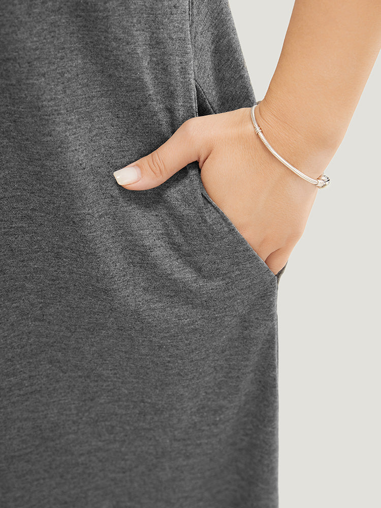 Striped Raglan Sleeve Contrast Trim Notched Pocket Dress