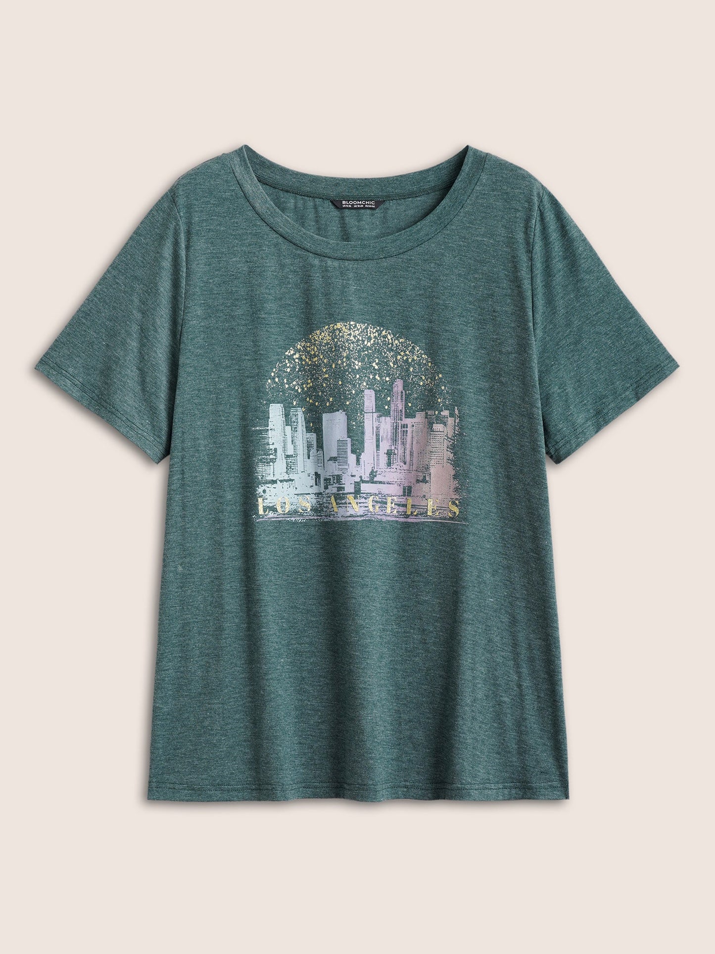 Solid Heather City Print Crew Neck T-shirt