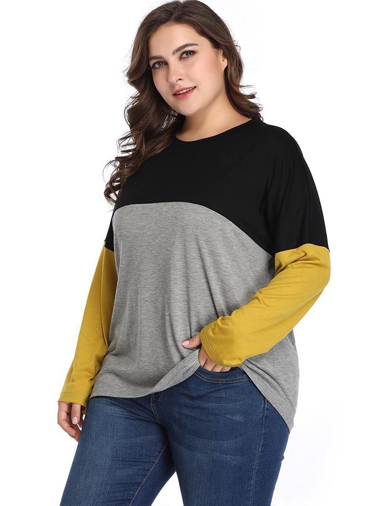 Patchwork Round Neck Casual T-shirt