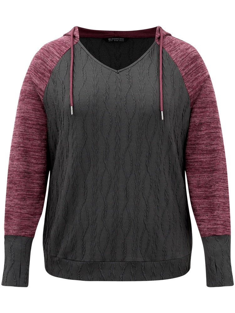 Contrast Jacquard Raglan Sleeve Hooded Sweatshirt