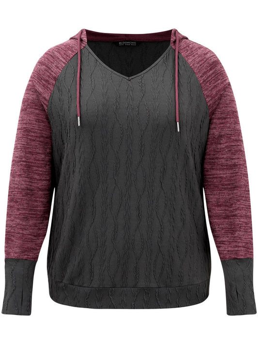 Contrast Jacquard Raglan Sleeve Hooded Sweatshirt