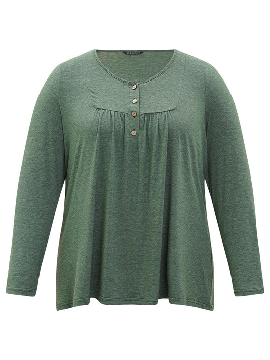 Solid Button Up Gathered Ruffle Hem T-shirt