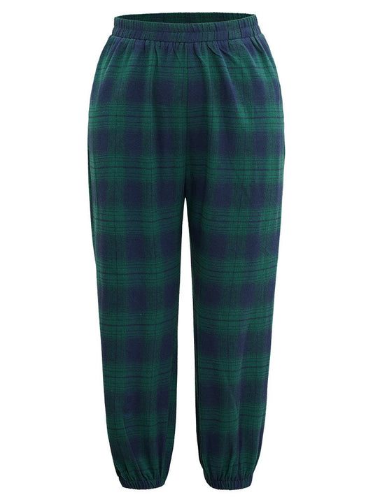 Plaid Elastic Waist Pocket Carrot Sleep Bottoms