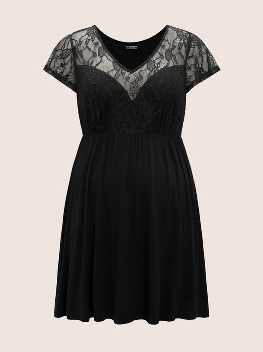 Crochet Lace Mesh Ruffle Sleeve Sleep Dress