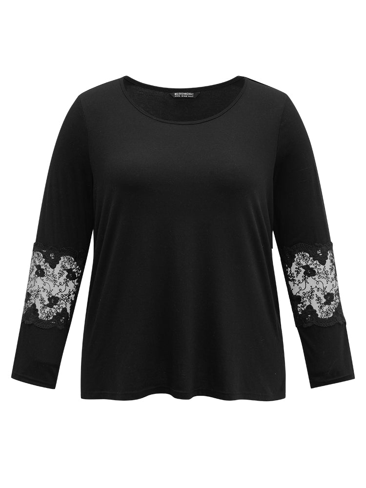 Guipure Lace Plain Mesh T-shirt