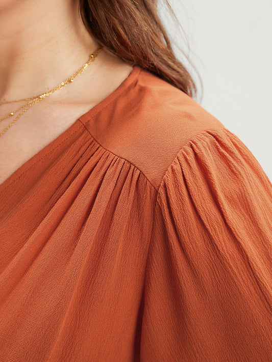 Plain Shirred Pocket Surplice Neck Split Flutter Dress