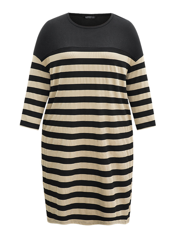Contrast Striped Pocket Knit Dress