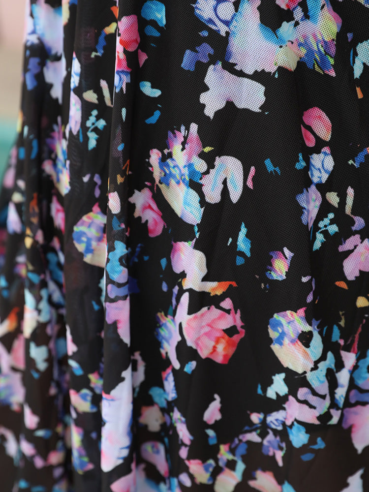 Graphic Print Ruffles Crisscross Deep V Neck Swim Dress