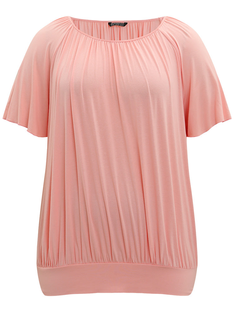 Solid Cut Out Gathered Crew Neck T-shirt