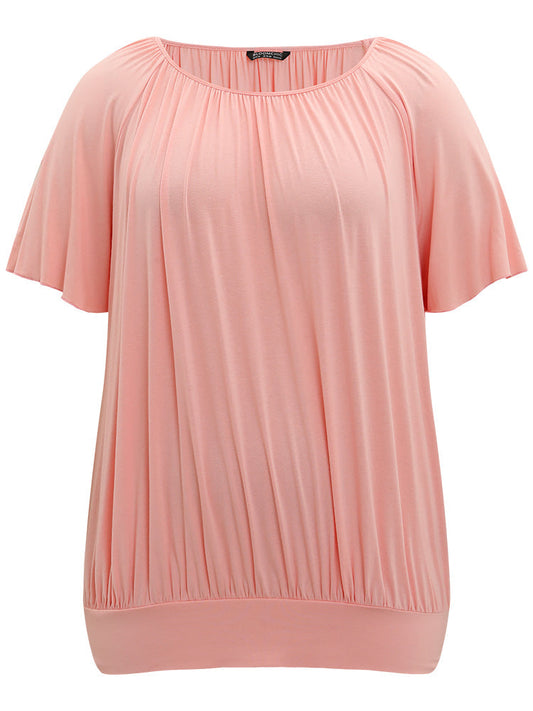 Solid Cut Out Gathered Crew Neck T-shirt