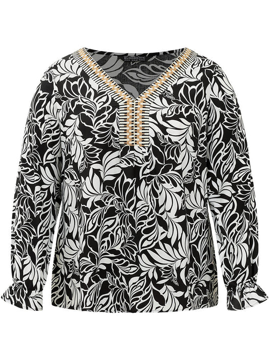 Silhouette Floral Print Contrast Webbing Blouse