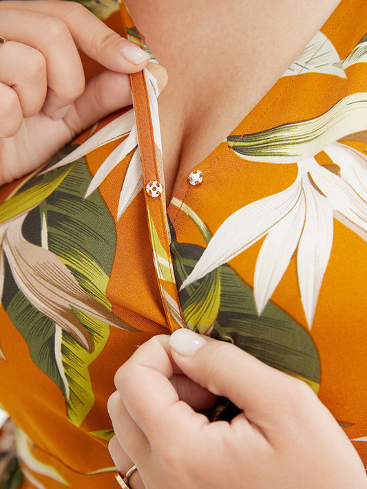 Floral Surplice Neck Ruffle Hem Pocket Dress