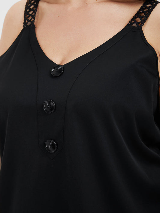 Solid Button Contrast Lace Cami Top
