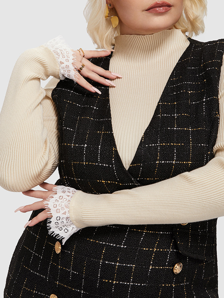 Deep V Neck Double Breasted Bodycon Dress