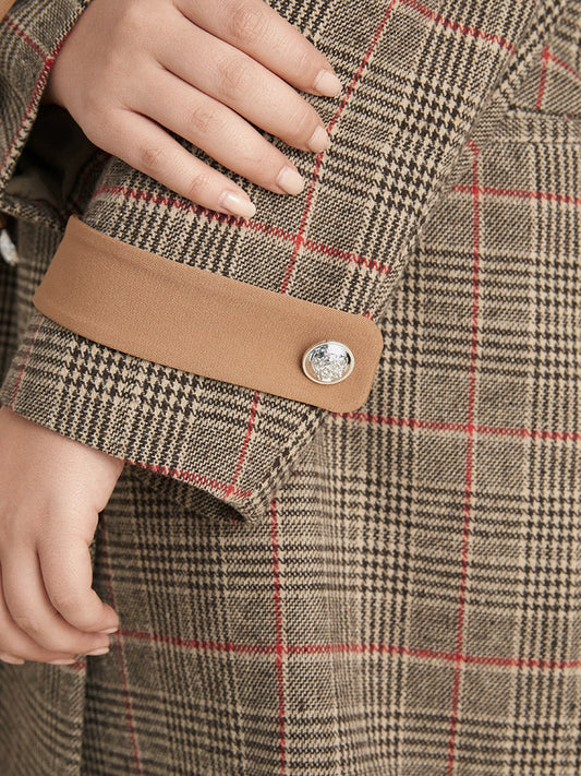 Plaid Contrast Button Detail Suit Collar Blazer