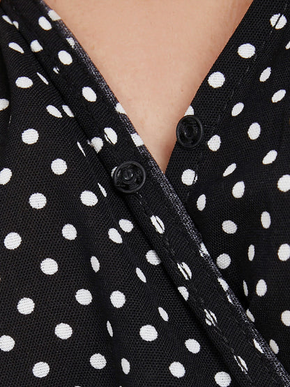 Polka Dot Flutter Trim Belted Wrap Dress