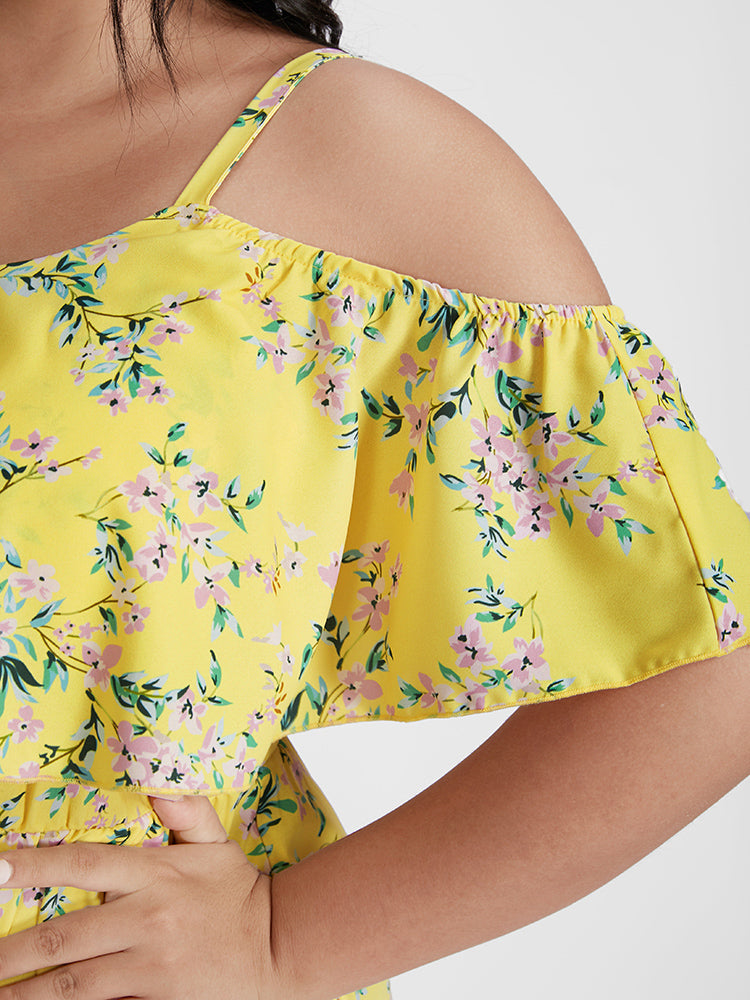 Bloom Dress - Floral Ruffle Cold Shoulder Short Dress